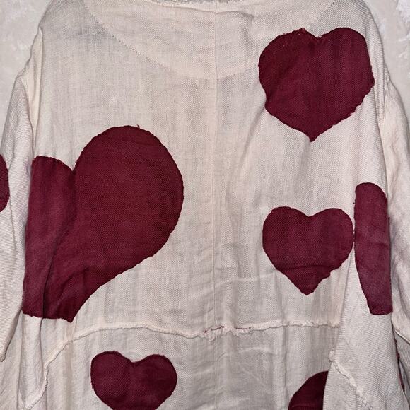 Magnolia Pearl Kimi Koat in Love ❤️ Linen Heart Appliqué Jacket, One Size, Rare - Picture 13 of 14